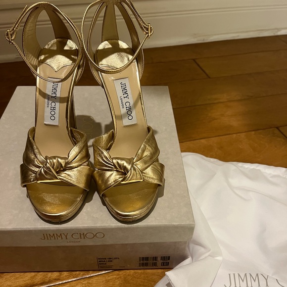 Jimmy Choo Rosie 120 Gold Metallic Nappa Platform Sandals size 37.5 - Picture 3 of 15